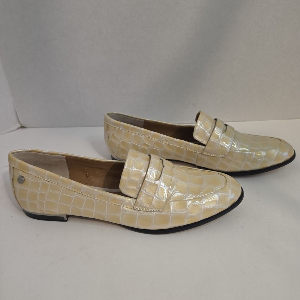Calvin Klein Women's Croc Embossed Penny Loafers Yellow Cream Slip On Shoes - Picture 8 of 11